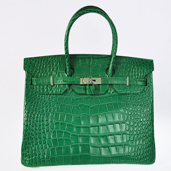 H35CGS Hermes Birkin 35CM pelle di coccodrillo in verde con argento